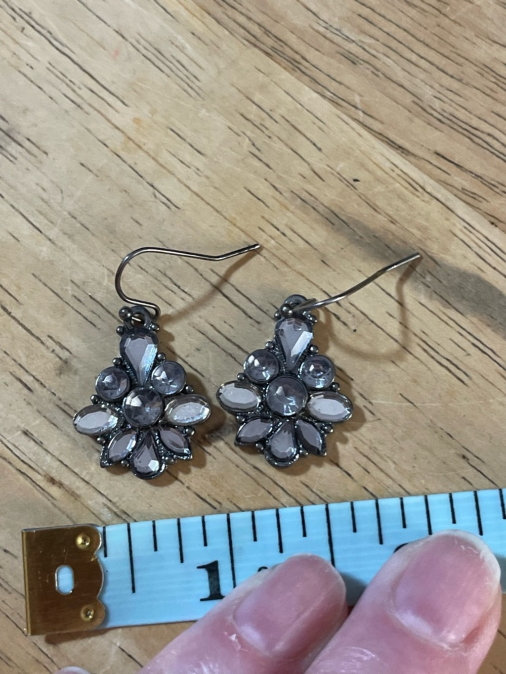 Floral crystal silver tone earrings French wire 1x1 inch appx dangle rhinestones - Picture 6 of 6
